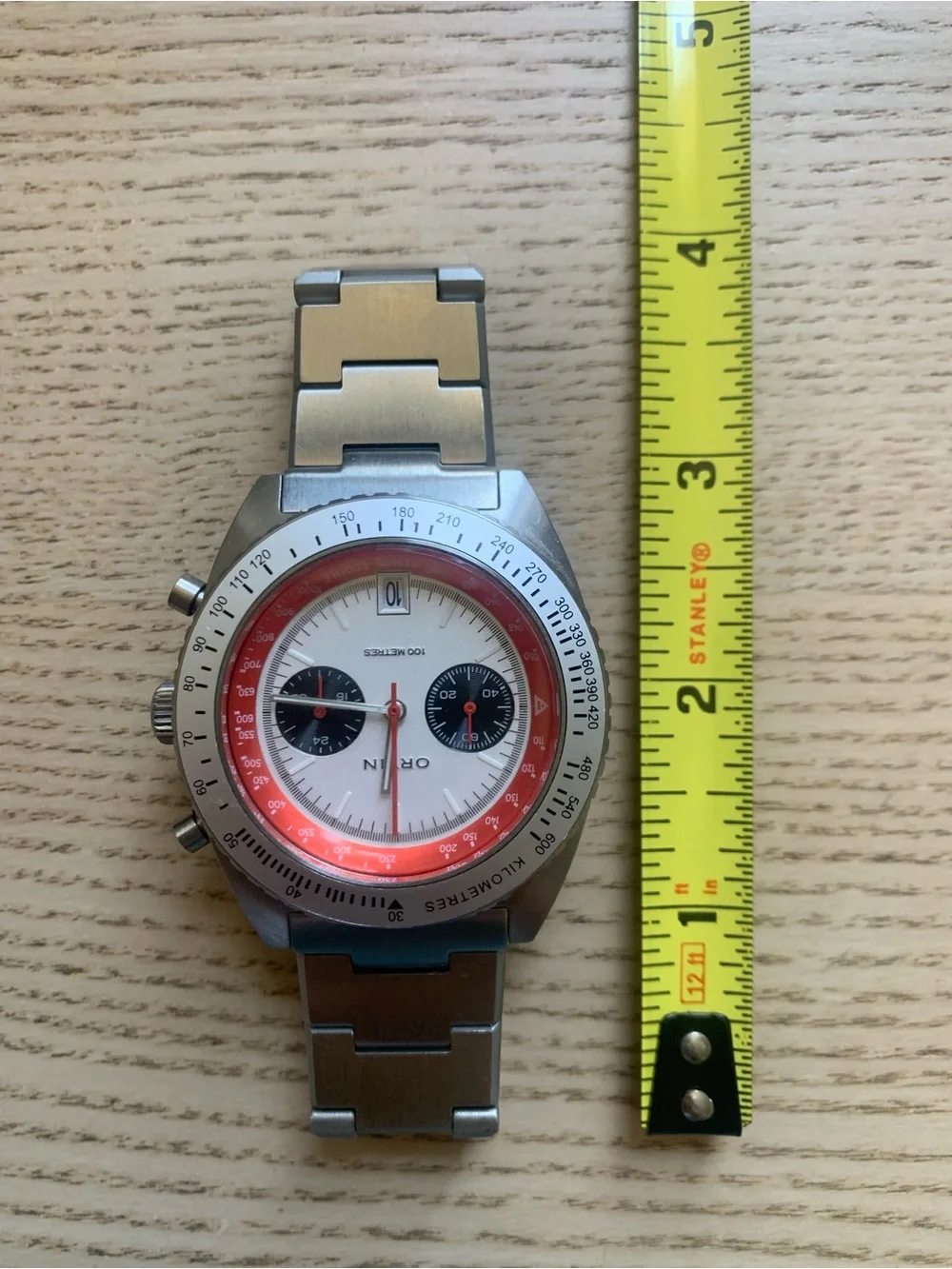 Orvin Racing Chronograph VK64 Watch - Silver with Red Accent